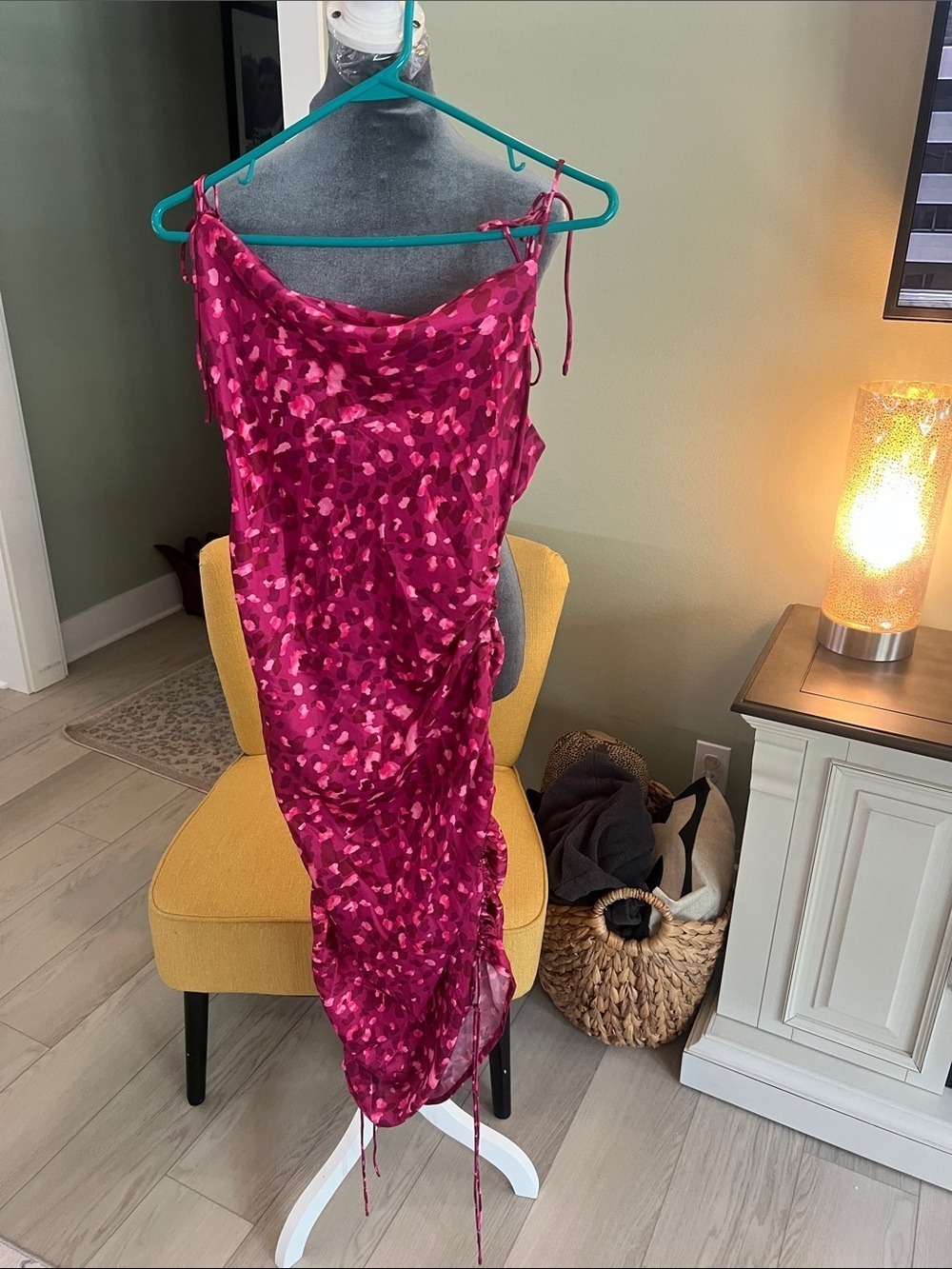 Lioness Hot Pink and Magenta Patterned Satin Slip Dress